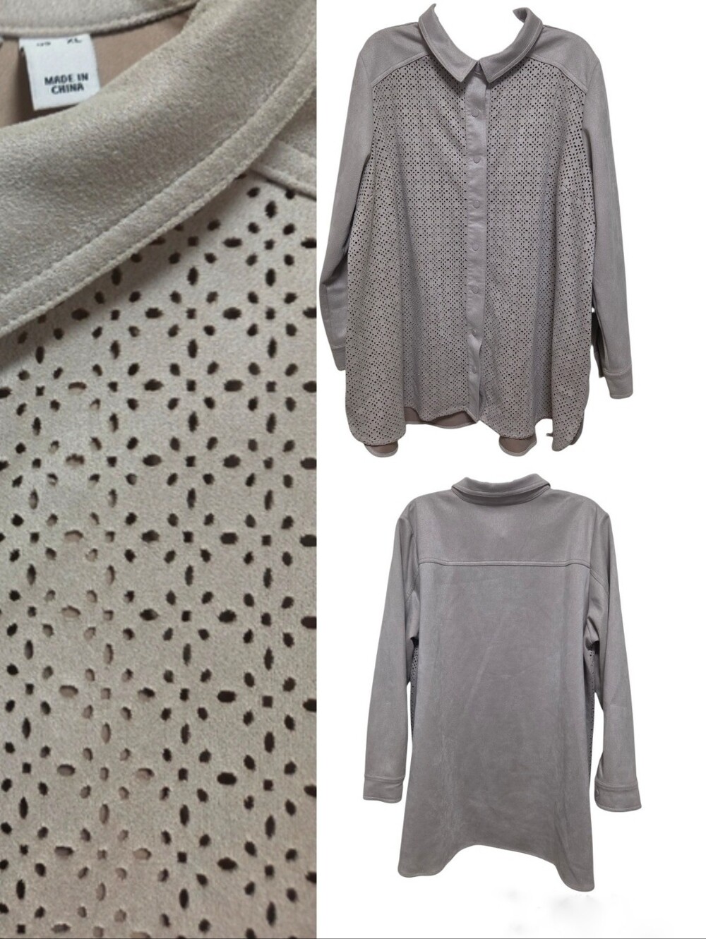 Isaac Mizrahi Shacket Suede Laser Cut Snap Down